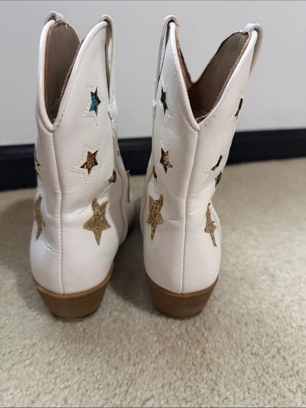 White Western Star & Moon Embellished Boots